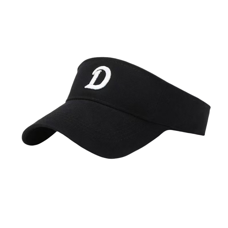 Breathable Comfortable Cotton Black Visor Cap with Embroidered 'D' for Outdoor Sports Cycling